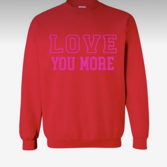 Red Crewneck Sweatshirt with Love You More Text - Picture 2 of 4